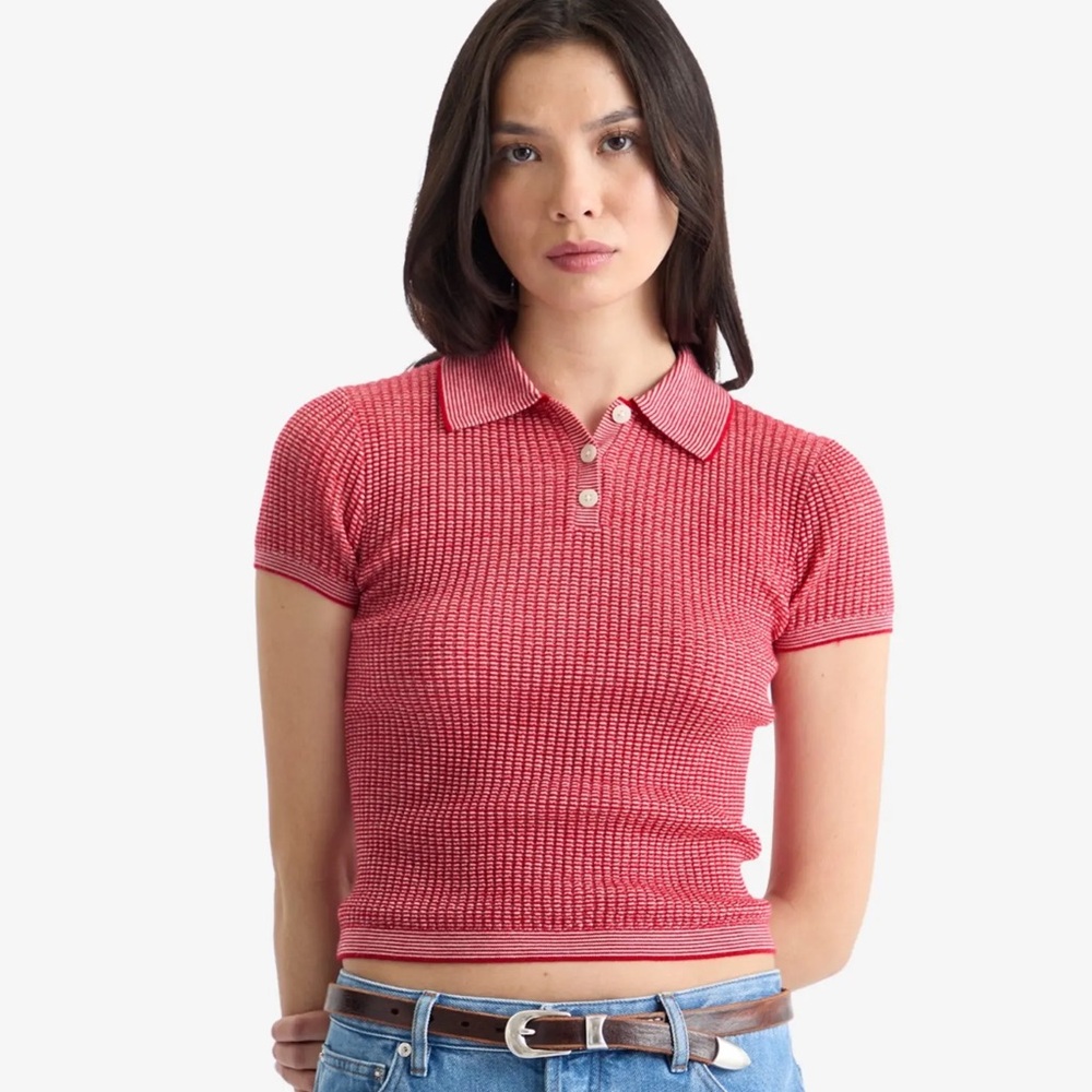 Guest in Residence Shrunken Polo in True Red & Cream